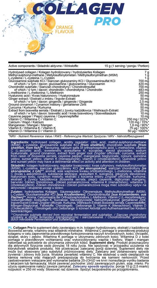 Collagen Pro Powder s glukozamínom, chondroitínom, hyaluronicom, Boswellia - 400 gramov