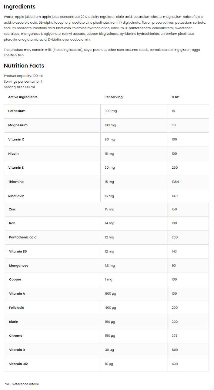 Vit & Min Shot Multivitamín a minerálny vzorec - 100 ml