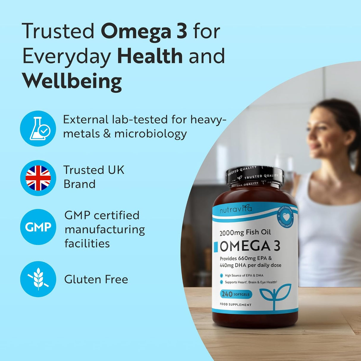 Omega 3 2000 mg /EPA 660 mg, DHA 440 mg/ Čistý rybí olej /240 kapsúl, 120 dávok/ <tc>Nutravita</tc>