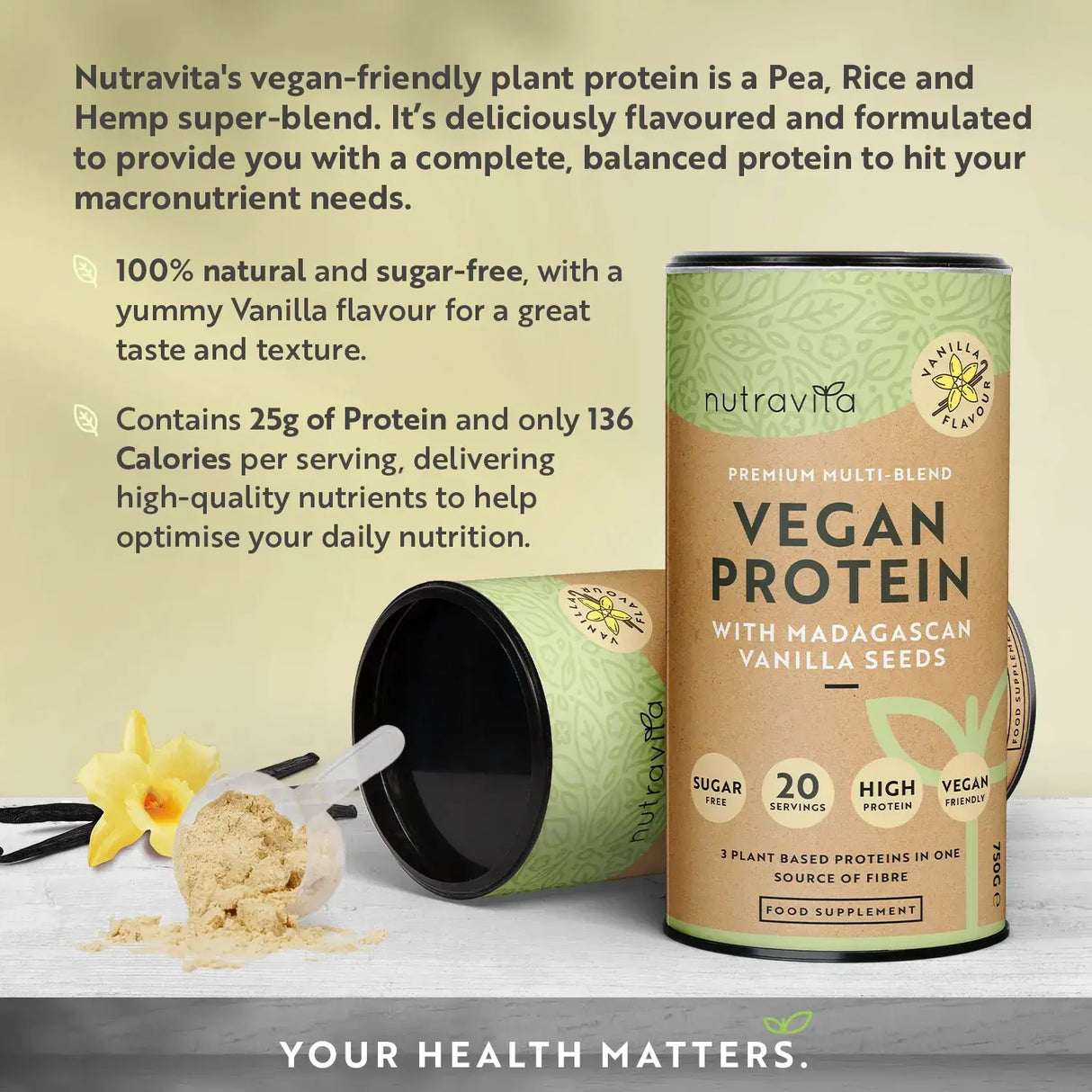 Vegánsky proteín + enzýmy - 750 g (vanilka) <tc>Nutravita</tc>