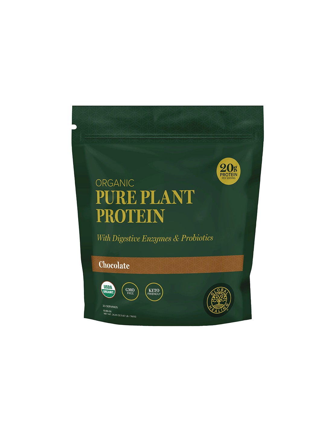 Rastlinný proteín (od cíceru, hrášku, tekvice, sashimi, melónu) s tráviacimi enzýmami a probiotikami, 760 g, práškom, čokoládou