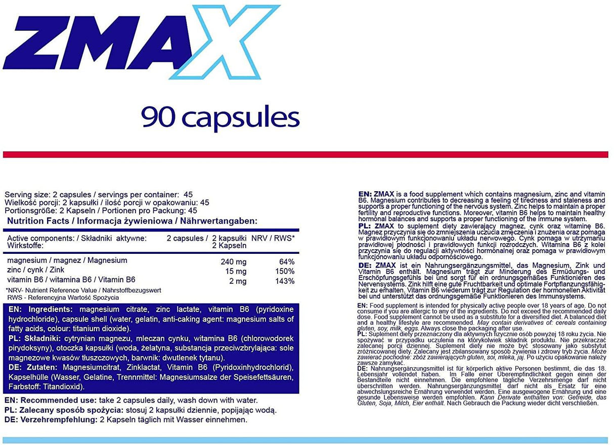 Zmax | ZMA Vzorec - 90 kapsúl