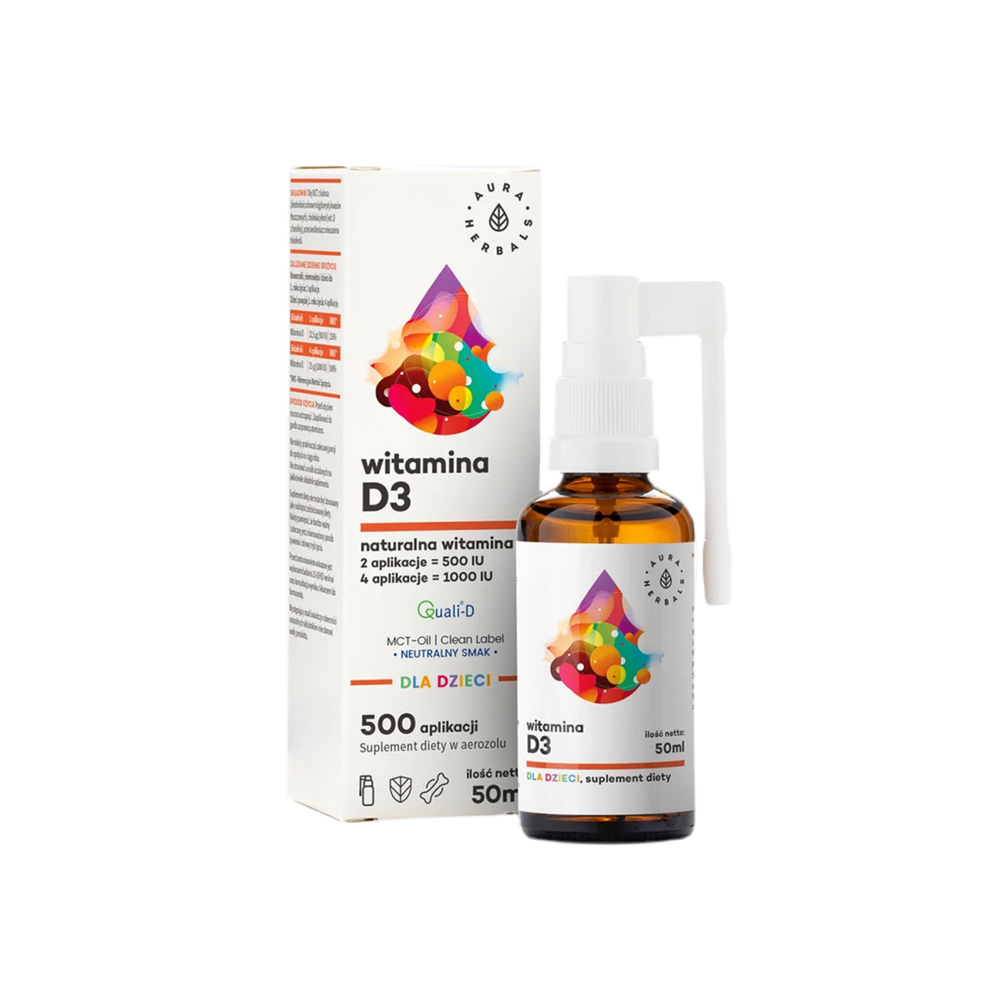Starostlivosť o kosti a silná imunita - Vitamín D3 pre deti a dospelých, Ústny sprej, 50 ml <tc>Aura Herbals</tc>