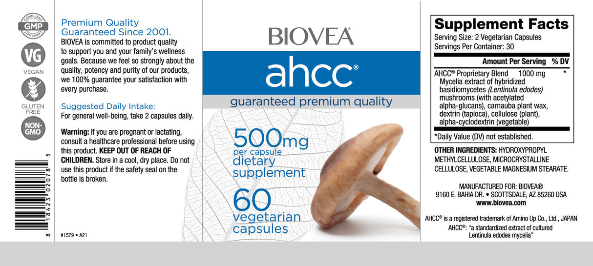 AHCC 500 mg hubová imunita vzorec / 60 čiapky