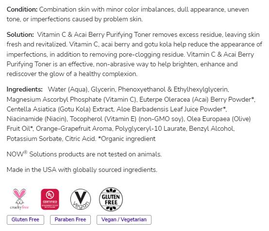 Vitamín C & Acai Berry Purifikation Toner | Paraben zadarmo - 237 ml