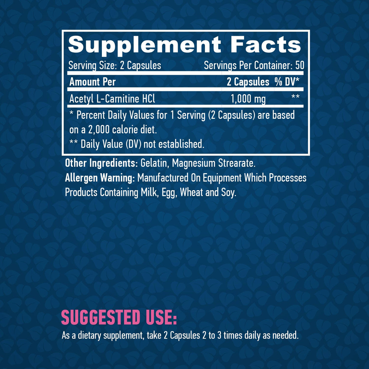 Acetyl L-karnitín 1000 mg / 100 čiapky.