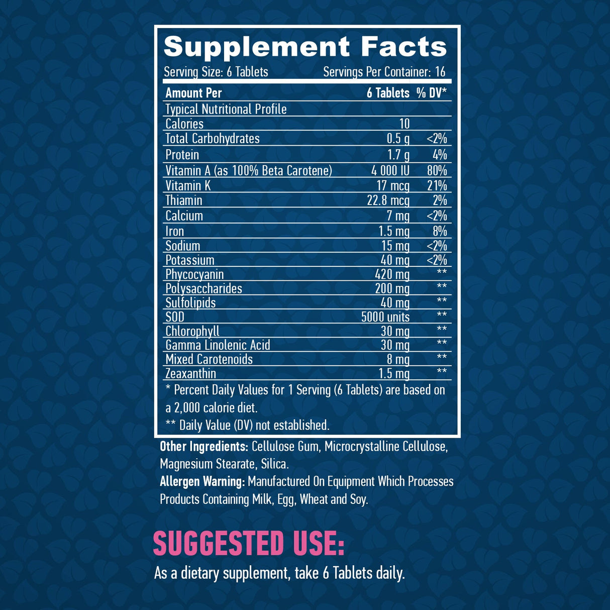 Všetky prírodné spirulina 500 mg. / 100 kariet.
