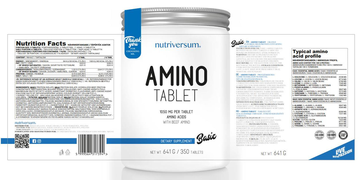 Amino tablet z proteínu srvátky a hovädzieho mäsa - 350 tabliet
