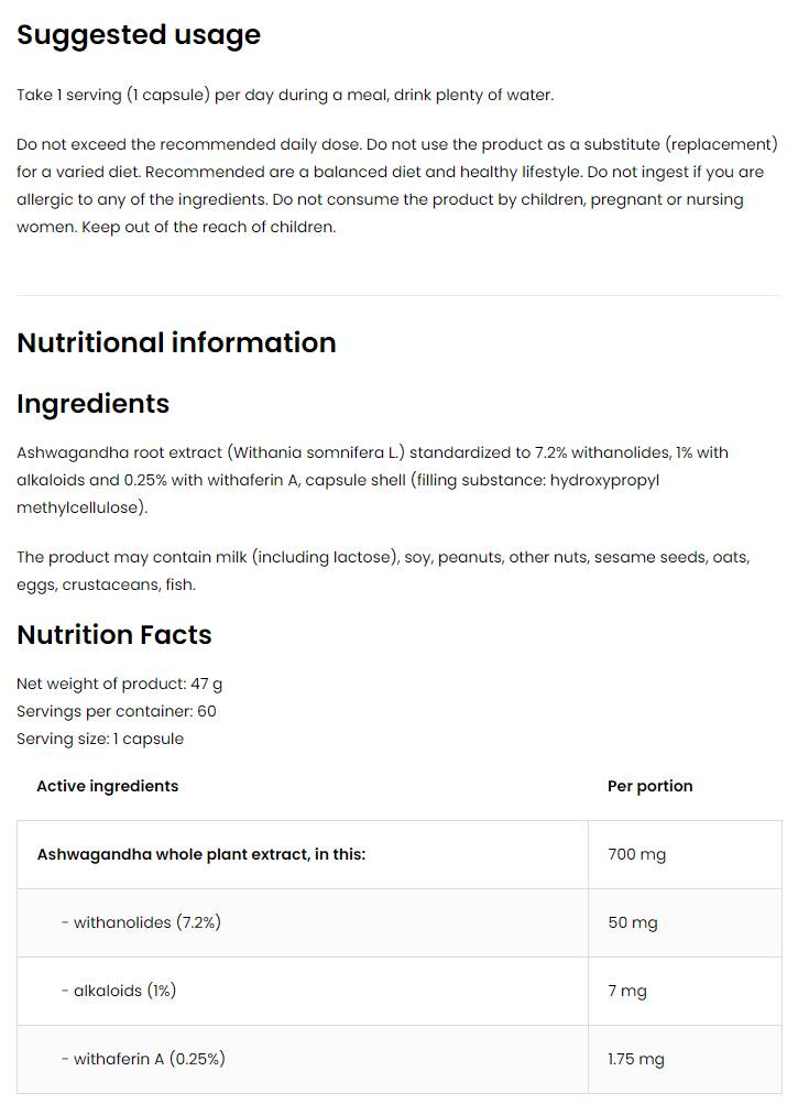 Ashwagandha 700 mg / vege 60 kapsúl