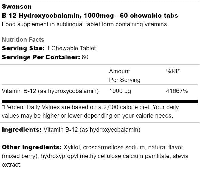 B-12 Hydroxycobalamín 1000 McG 60 Žuvacie tablety