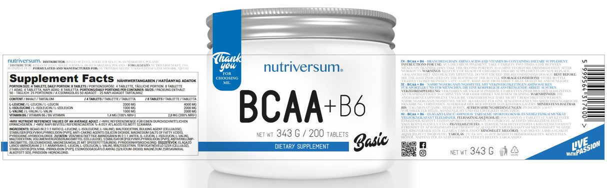 Tablety BCAA + B6 - 200 tabliet