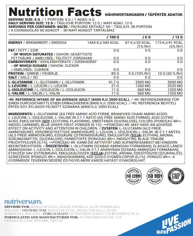 BCAA + gluta prášok Prietok - 6 gramov