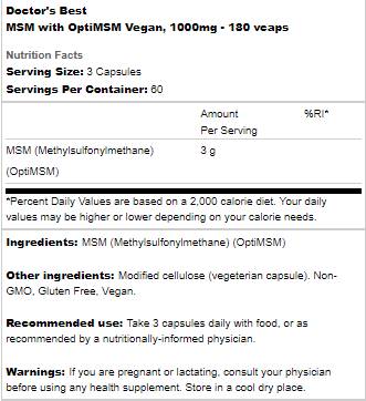 Najlepšie vegánske MSM 1000 mg | S optimsm - 180 kapsúl