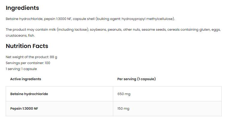 Betaine HCl + Pepsin 100 kapsúl