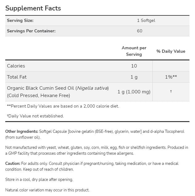 Olej z čierneho kumínu 1000 mg - 60 gélových kapsúl