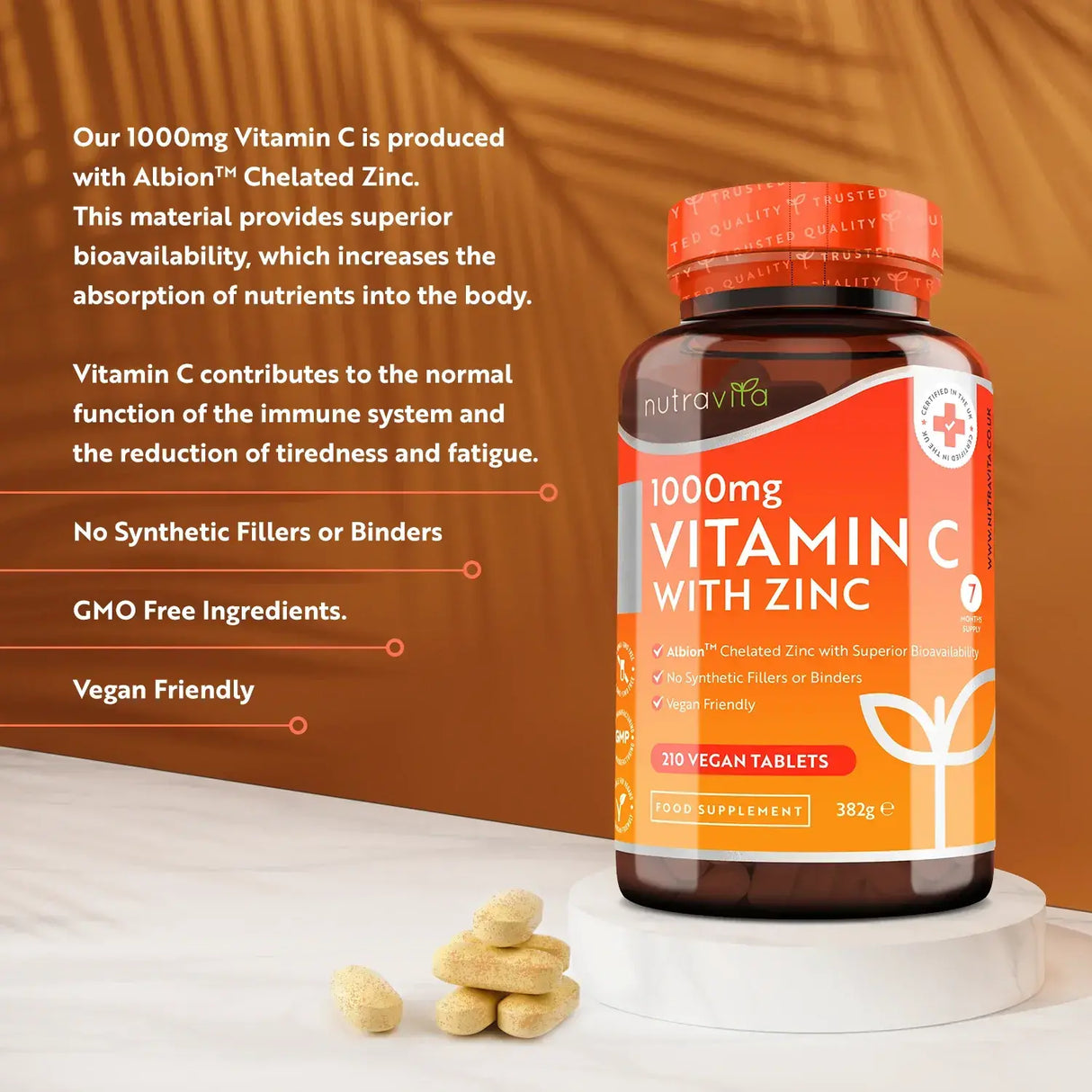 Vitamín C 1000 mg so zinkom (Albion® Zinc) 15 mg 210 tabliet <tc>Nutravita</tc>