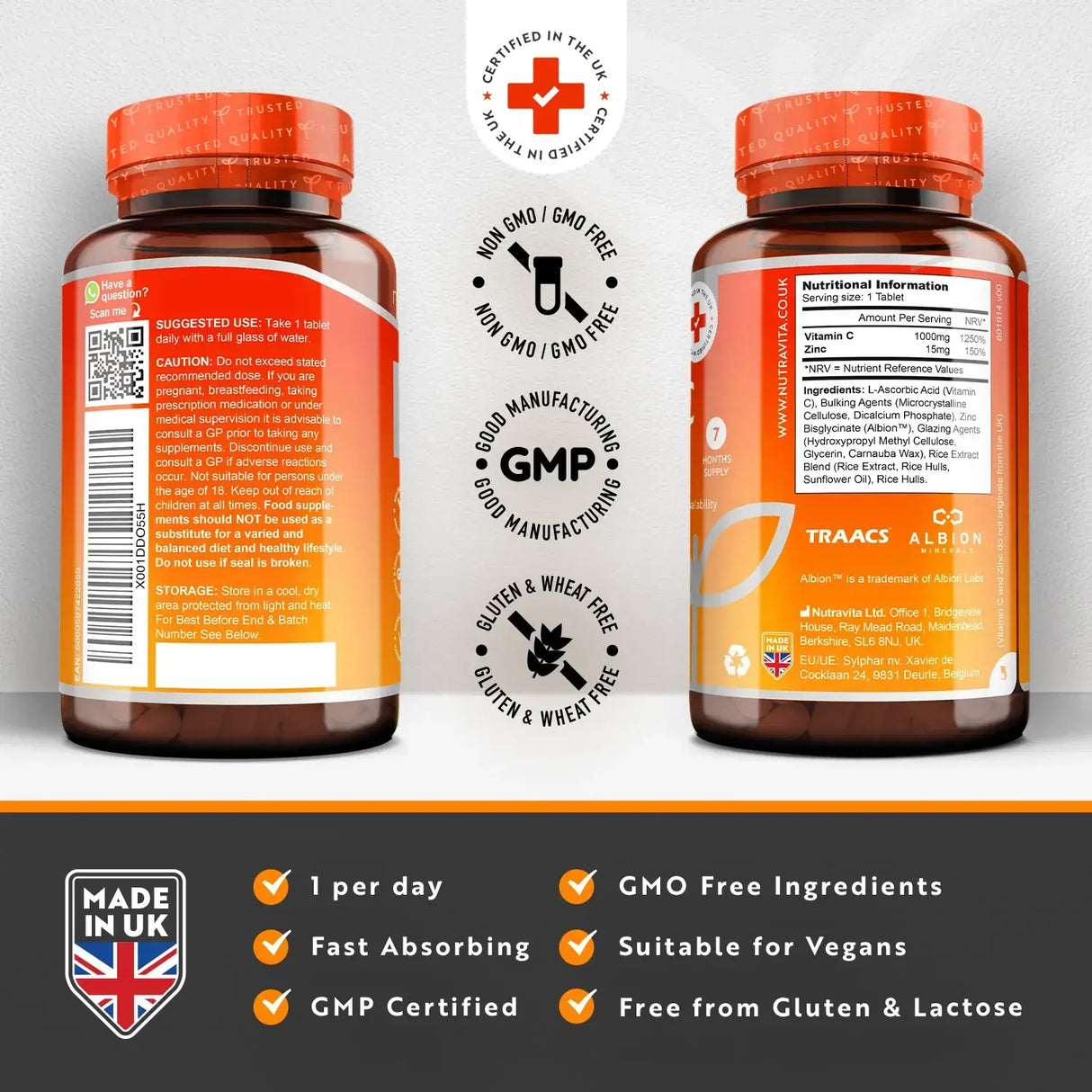 Vitamín C 1000 mg so zinkom (Albion® Zinc) 15 mg 210 tabliet <tc>Nutravita</tc>