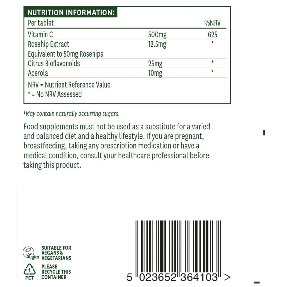 Vitamín C s ružovými bokmi, bioflavonoidmi a acerola (žuvateľný vitamín C) 500 mg 50 žuvacích tabliet Naturesaid