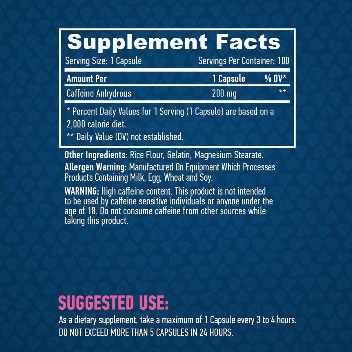 Caffeín 200 mg / 100 čiapky.