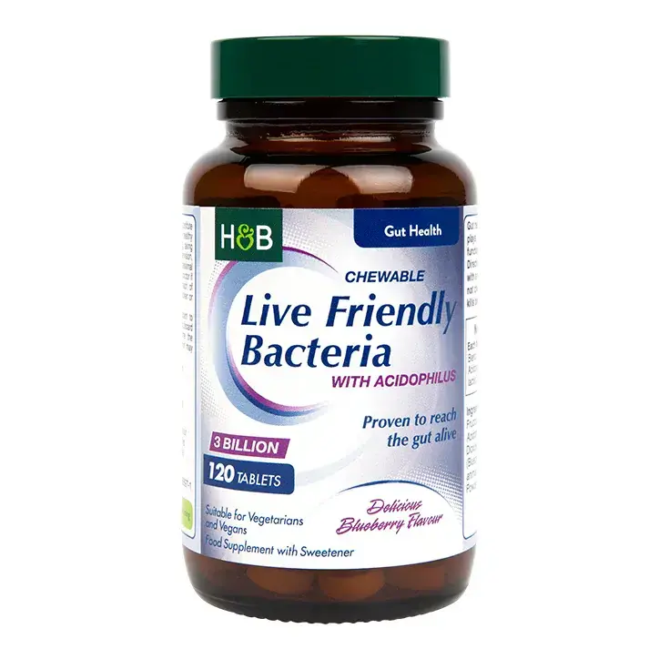 Probiotikum s acidophilus (žuvateľný acidophilus čučoriedok 3 miliardy) 3 miliardy. 120 žuvateľných tabliet Holland & Barrett