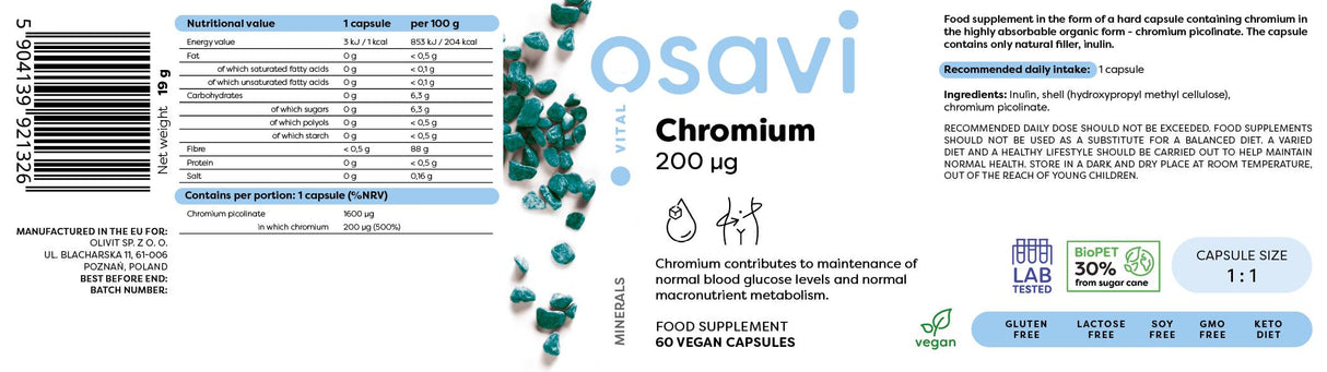 Chróm pikolinát 200 mcg - 60 kapsúl