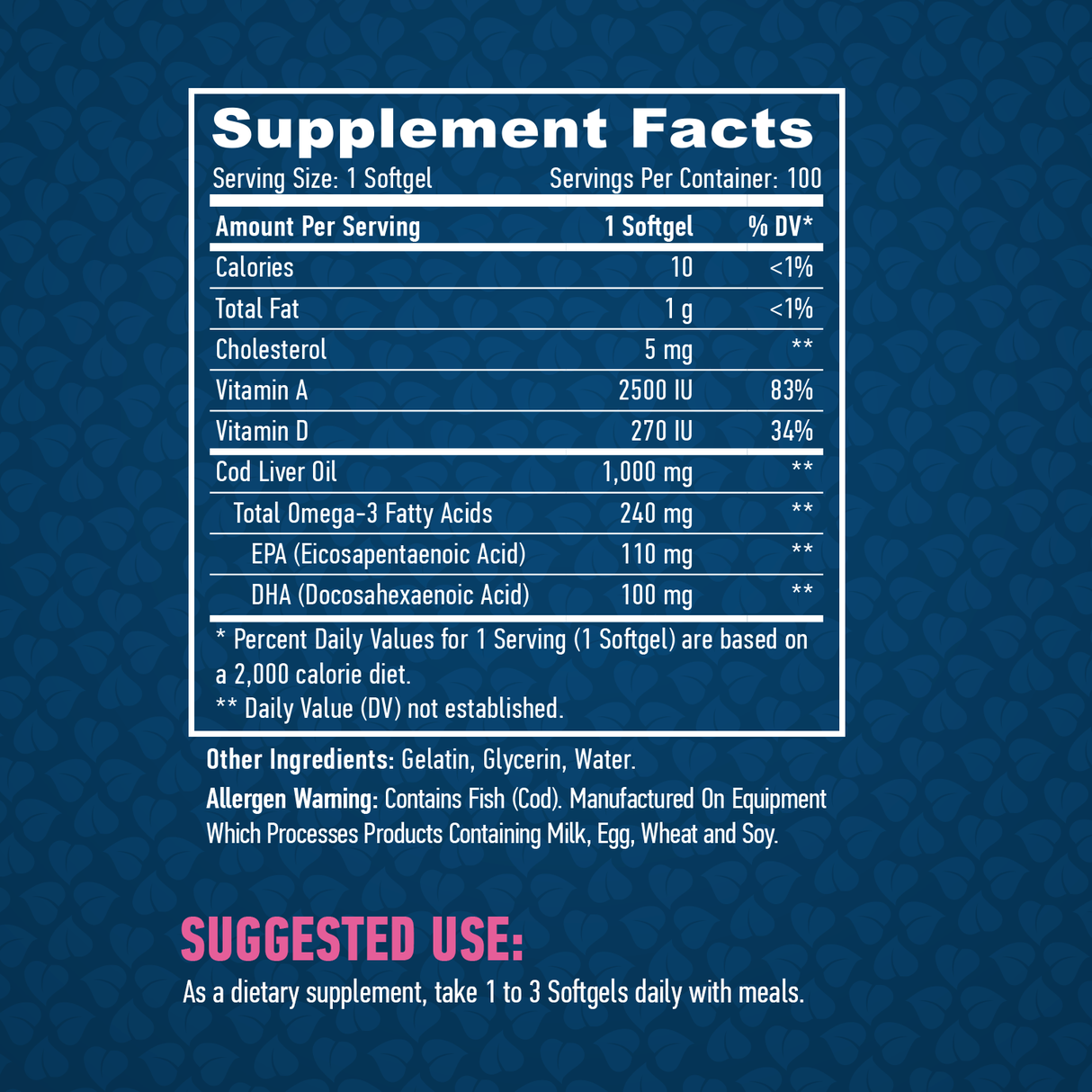 Olej z tresčej pečene 1 000 mg. / 100 Softgels