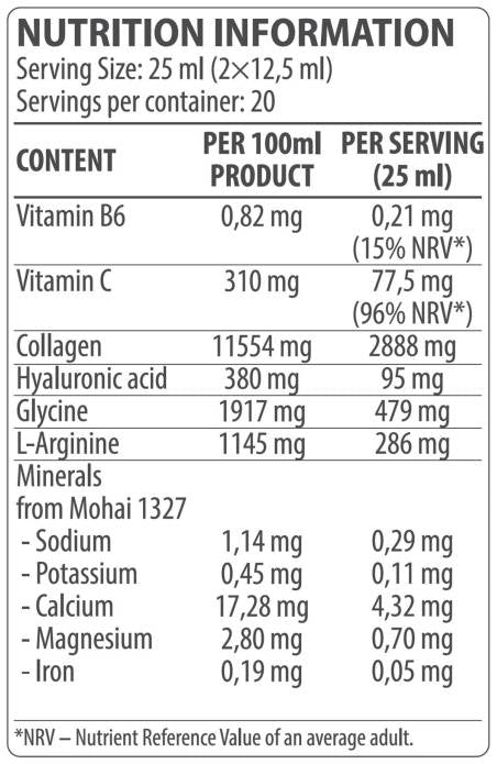 Kvapalina kolagénu s kyselinou hyalurónovou a vitamínom C - 500 ml