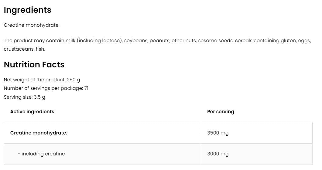 Kreatín monohydráty Creare 250 gramov