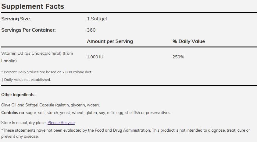 Vitamín D -3 1000 IU - 180 gélových kapsúl