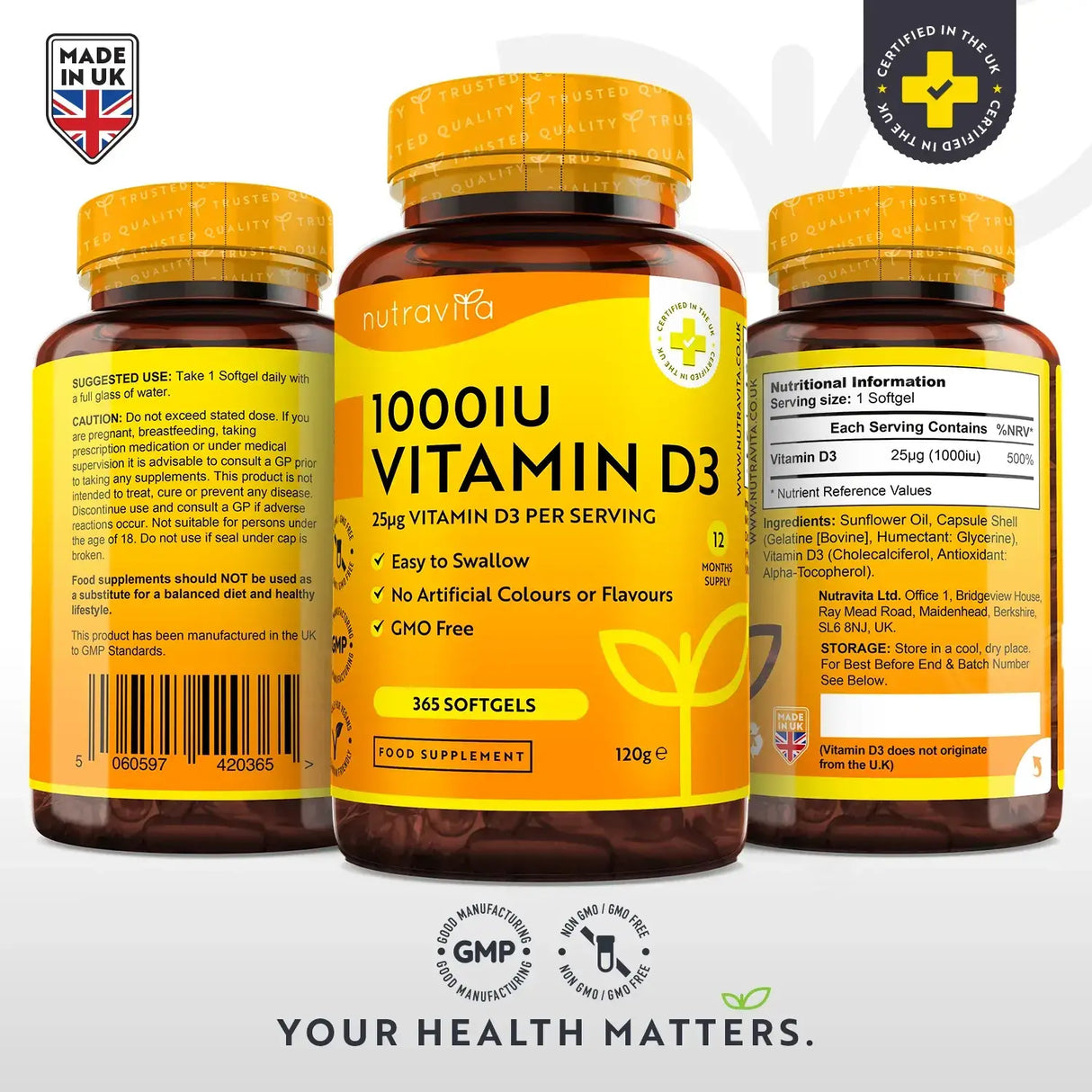 Vitamín D3 1000IU (25UG) 365 Softgels