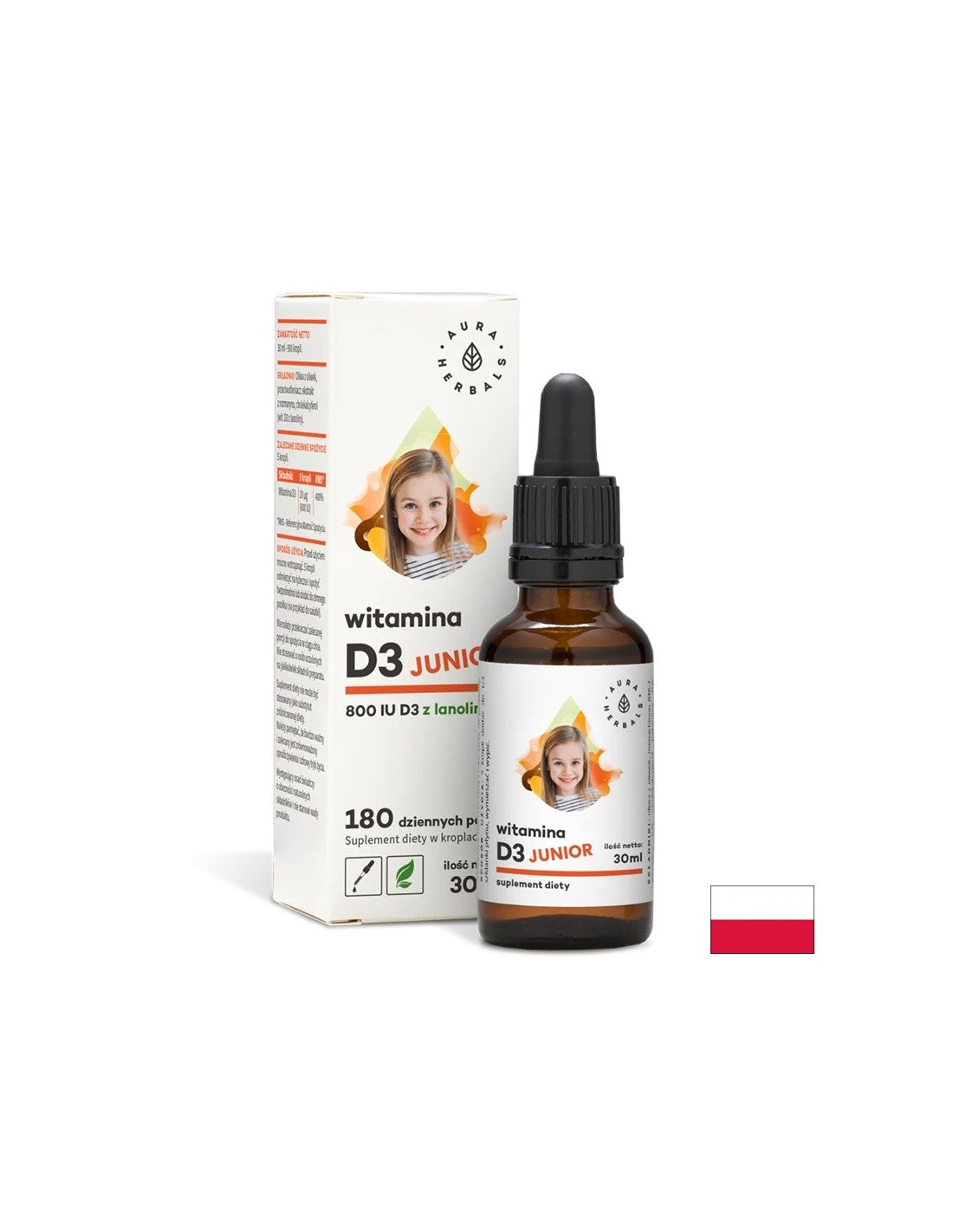 Imunitný a kostný systém - Vitamín D3 (800 IU) - pre deti a dospelých, 30 ml kvapky <tc>Aura Herbals</tc>