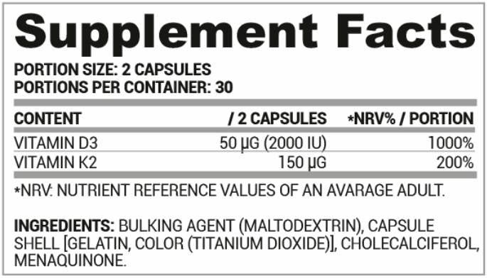 D3 + K2 vitamín 60 kapsuly