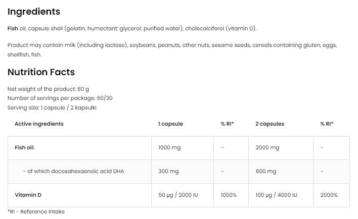 DHA + vitamín D3 | 300 mg DHA z rybieho oleja 60 gélových kapsúl