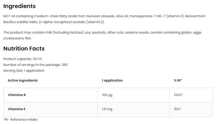 Vitamín K2 Mk-7 sprej 30 ml