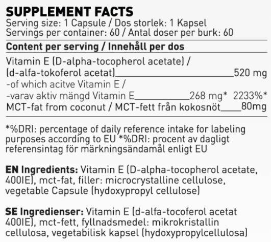 Vitamín E 400 IU | s olejom MCT - 60 kapsúl