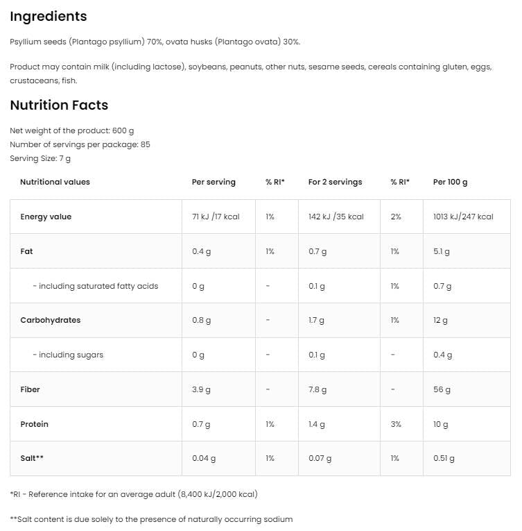 Vlákno psyllium / vege 600 gramov