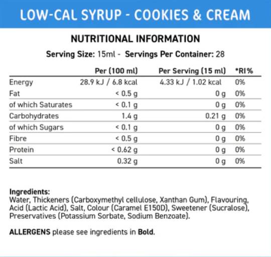 Nižší sirup s nízkym obsahom kalu | Cookies a krém - 425 ml
