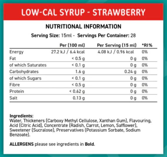 Nižší sirup s nízkym obsahom kalu | Strawberry - 425 ml