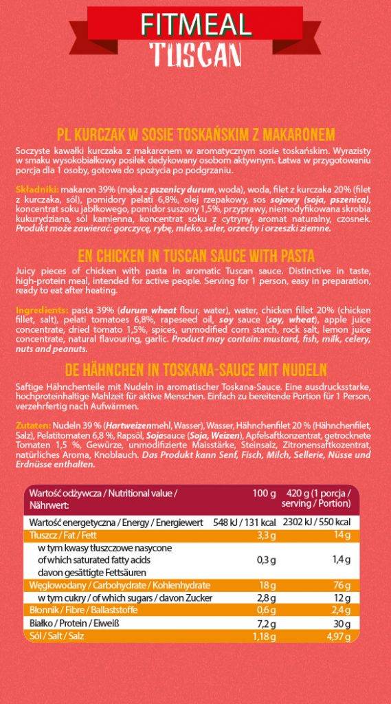Fitmeal Tuscan | Pripravené na jedenie s vysokým obsahom bielkovín-420 gramov
