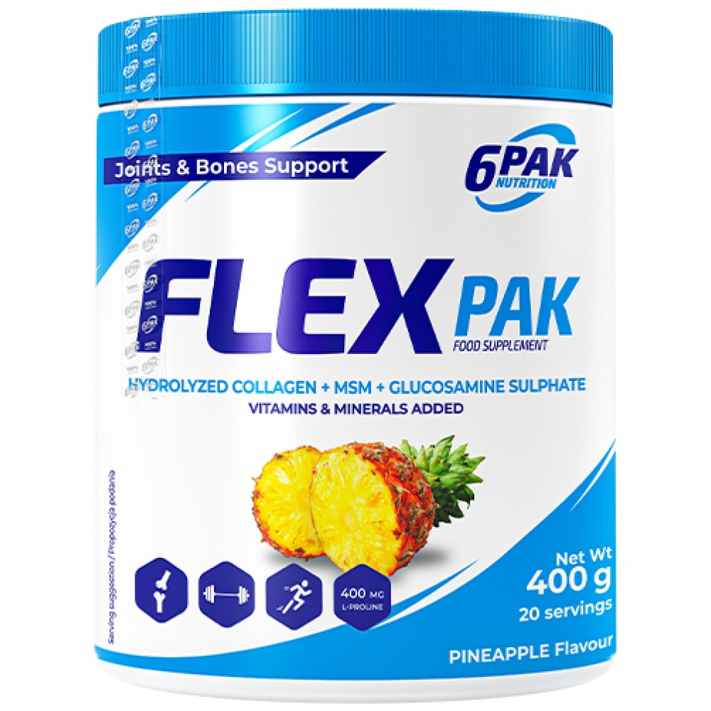 Flex pak prášok Kolagén a glukozamín, chondroitín, MSM, kyselina hyalurónová - 400 gramov
