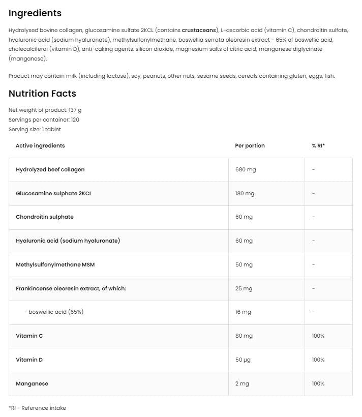 Flex Regen | Kolagén + glukozamín, chondroitín, MSM, kyselina hyalurónová 120 tablety