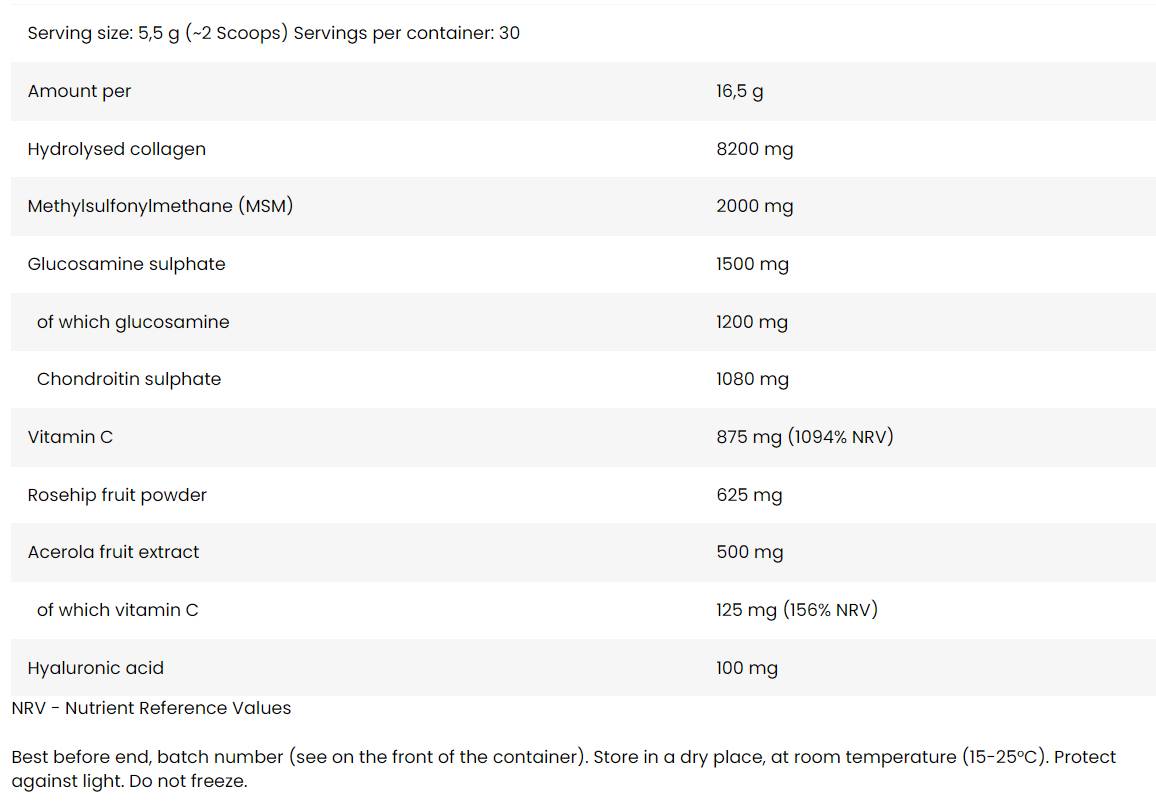 Flex Support | Hydrolyzované kolagénové peptidy + glukozamín, chondroitín, MSM, kyselina hyalurónová - 495 gramov