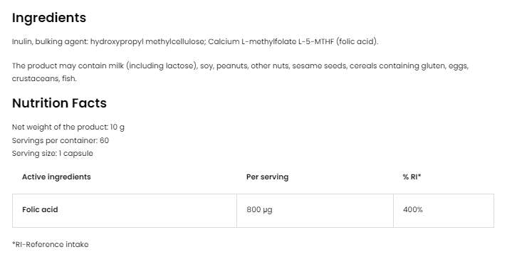 Kyselina listová 800 mg | Metylfolát 5-MTHF 60 kapsúl