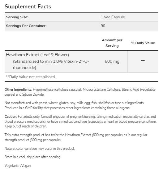 Hawthorn extrakt 600 mg | Extra sila - 90 kapsúl