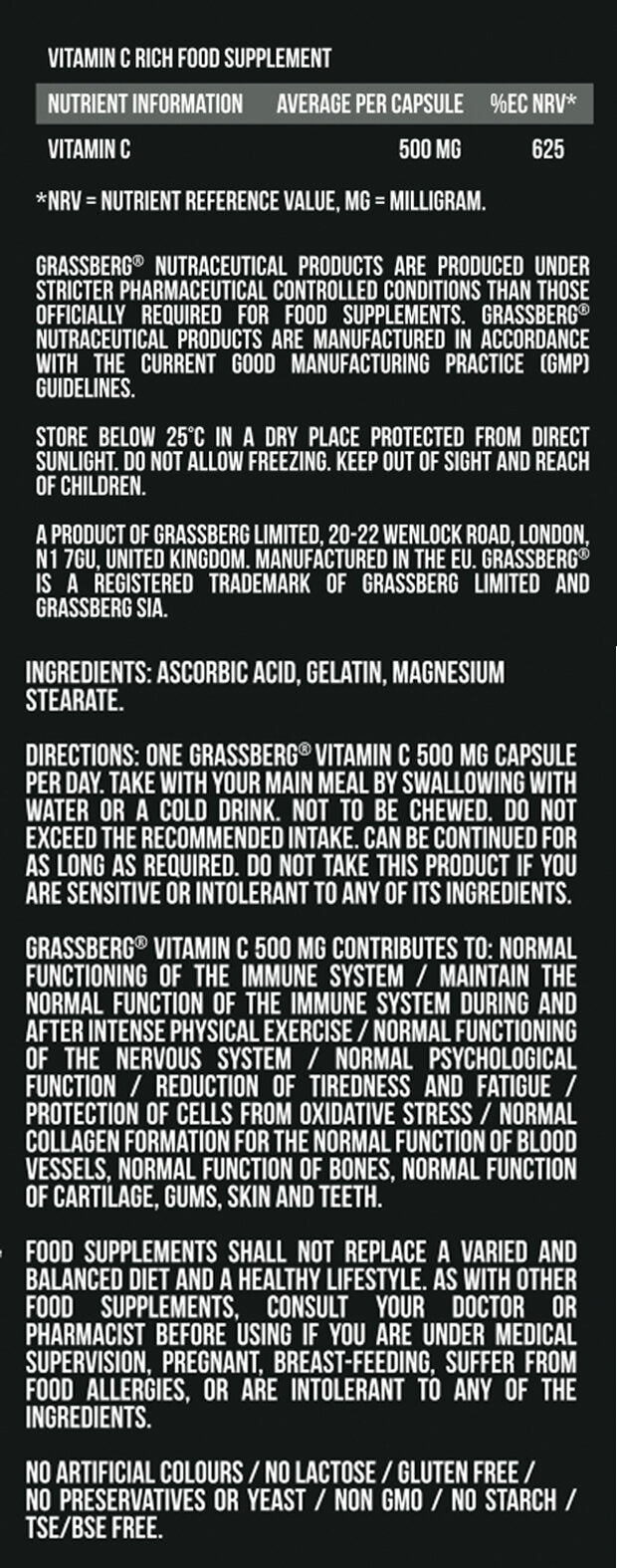 Grassberg Vitamín C 500 mg / 60 čiapky