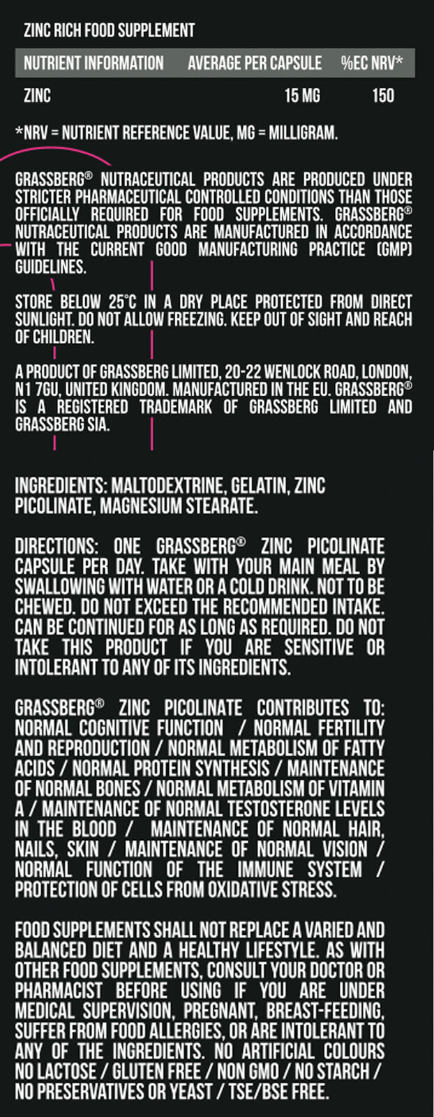 Grassberg Zinok pikolinát 15 mg - vysoká absorpcia 60 čiapky