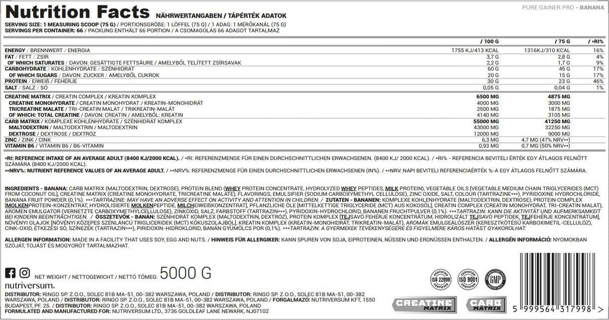 Gainer Pro Pure - 5 000 gramov