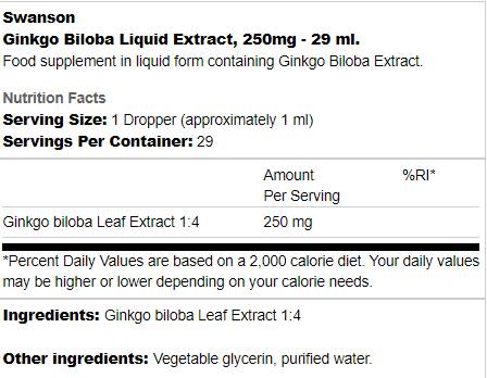 Ginkgo biloba kvapalný extrakt 250 mg - 29 ml
