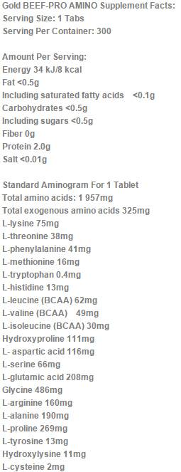 Zlato hovädzie mäso Amino Mega Tabs - 300 tabliet