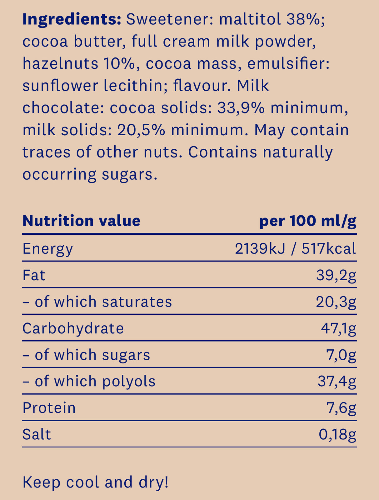 <tc>HealthyCo</tc> čokoláda s lieskovými orieškami 100 gramov - bez pridaného cukru a bez palmového oleja